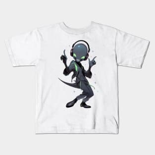 An alien is listening to music in headphones Kids T-Shirt